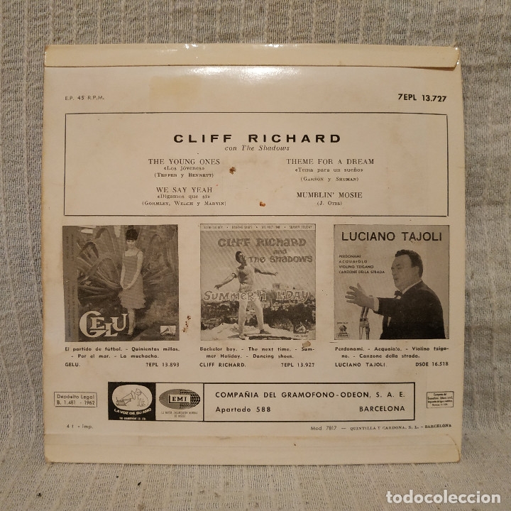 Discos de vinilo: CLIFF RICHARD AND THE SHADOWS - THE YOUNG ONES (LOS JÓVENES) + 3 EP SPAIN AÑO 1962 EXCELENTE ESTADO - Foto 2 - 183177535