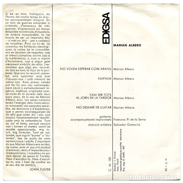 Discos de vinilo: No Volem Esperar Com Abans - Mari&agrave; Albero - Foto 2