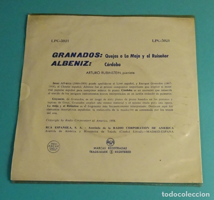 Discos de vinilo: RUBINSTEIN. SOLO CARPETA SIN VINILO - Foto 2