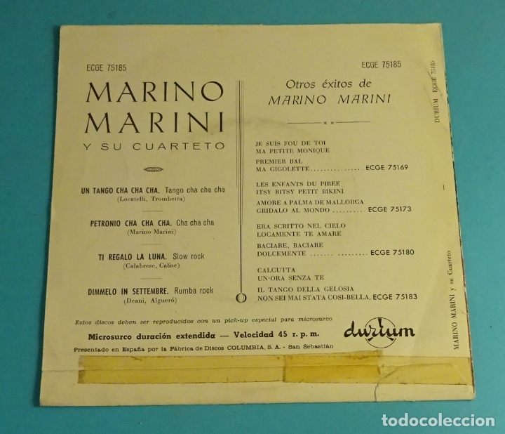Discos de vinilo: MARINO MARINI. SOLO CARPETA SIN VINILO - Foto 2