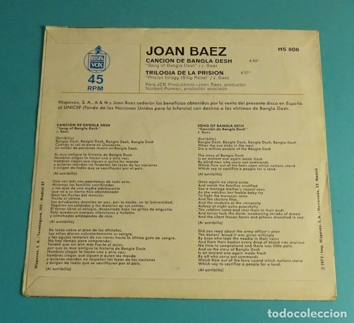 Discos de vinilo: JOAN BAEZ. SOLO CARPETA SIN VINILO - Foto 2