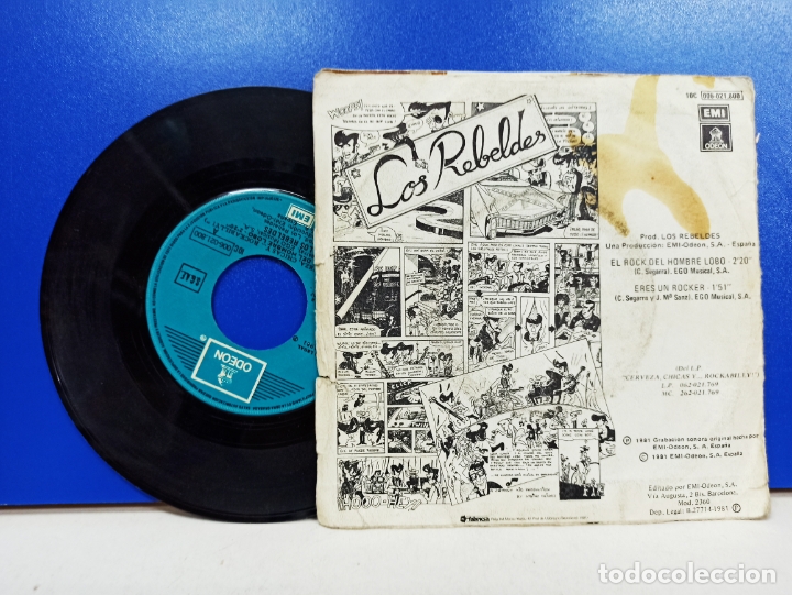 Discos de vinilo: SINGLE DISCO VINILO LOS REBELDES EL ROCK DEL HOMBRE LOBO - Foto 2