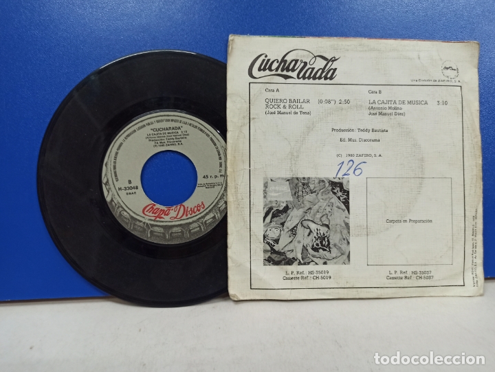 Discos de vinilo: SINGLE DISCO VINILO CUCHARADA QUIERO BAILAR ROCK AND ROLL - Foto 2