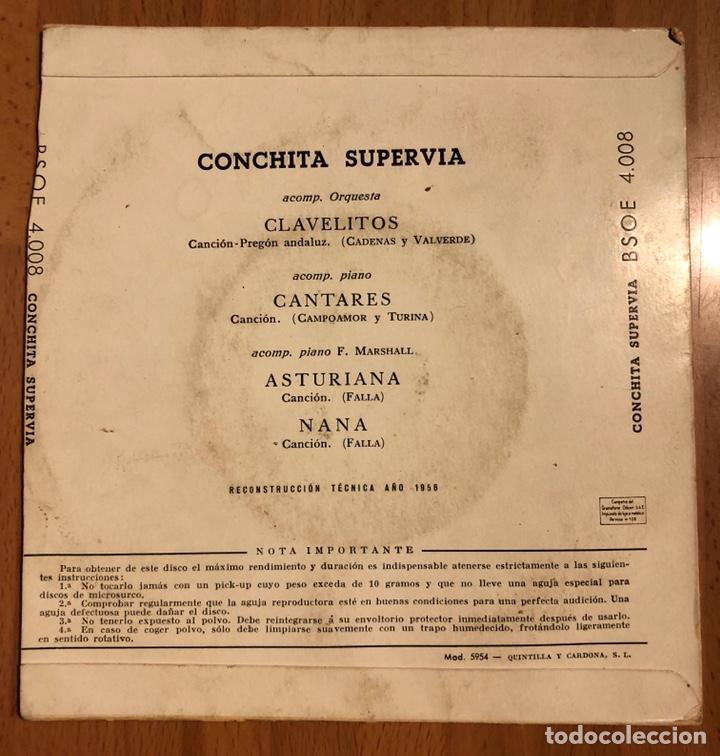Discos de vinilo: Ep odeon conchita supervia.clavelitos cantares - Foto 2