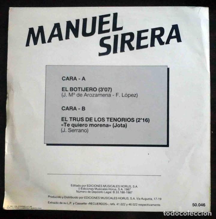Discos de vinilo: Manuel Sirera - El botijero / El trus de los tenorios - Impecable - Foto 2