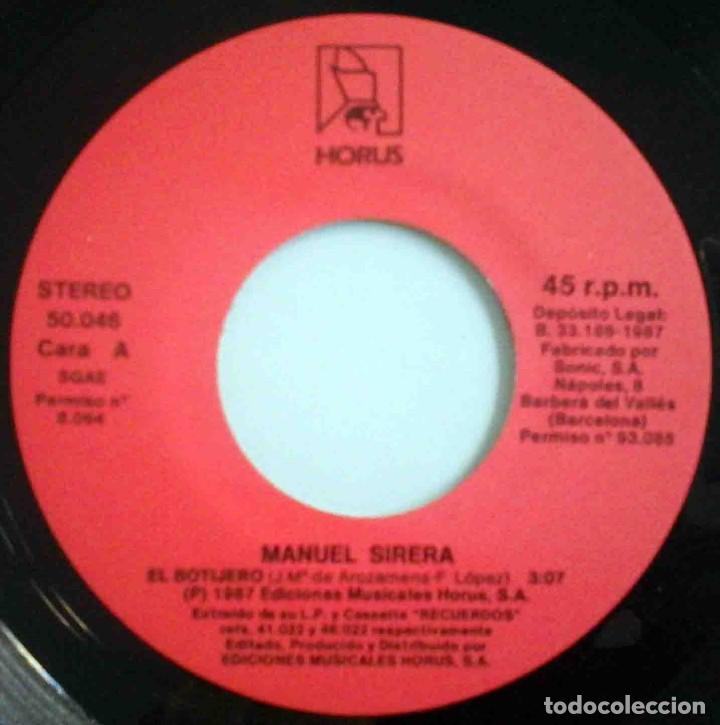 Discos de vinilo: Manuel Sirera - El botijero / El trus de los tenorios - Impecable - Foto 3