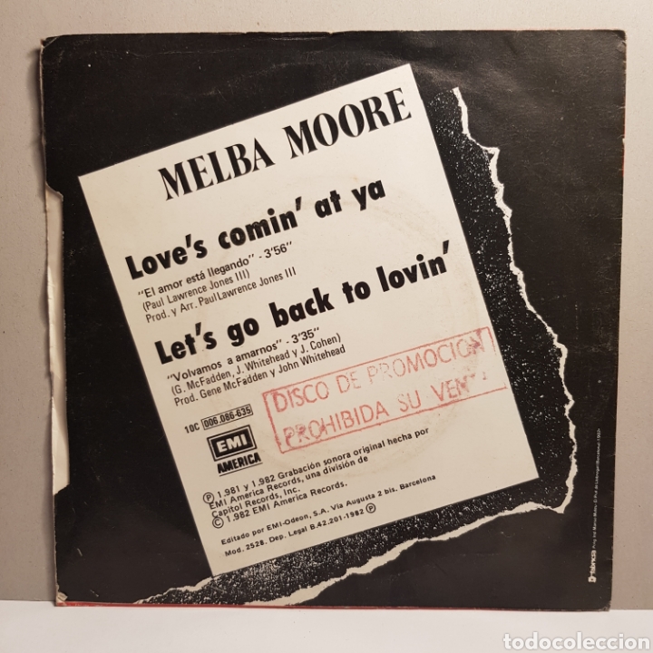 Discos de vinilo: MELBA MOORE - EMI 1982 SINGLE - Foto 2