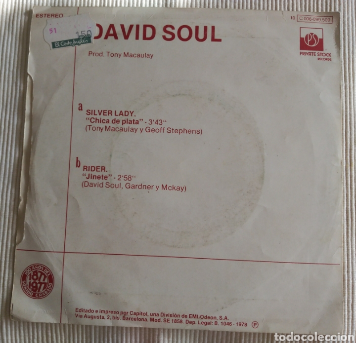 Discos de vinilo: David Soul. Chica de Plata. Silver Lady. Single - Foto 2