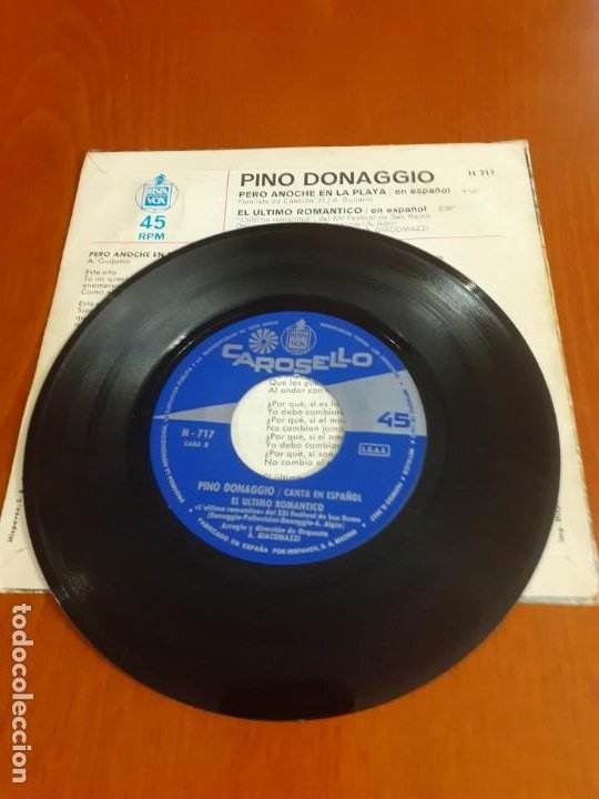 Discos de vinilo: single de Pino Donaggio Anoche en la playa año 1971 - Foto 2 - 184472840