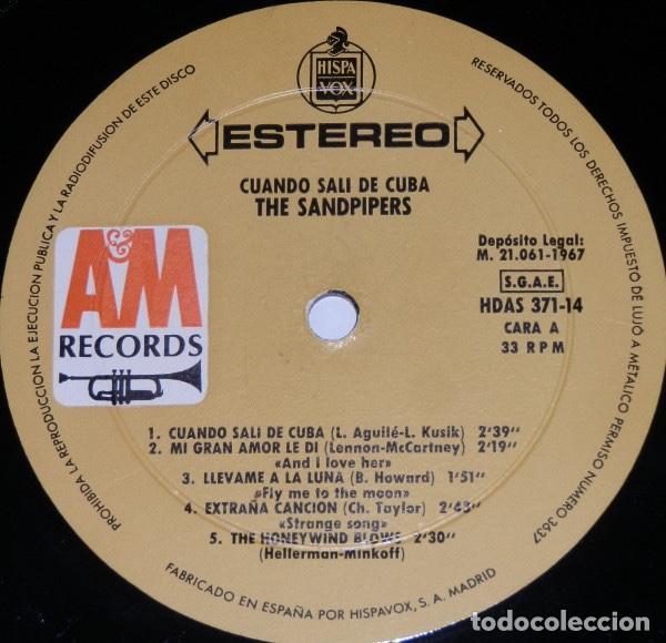 Discos de vinilo: Cuando Sal&iacute; De Cuba - The Sandpipers - Foto 3