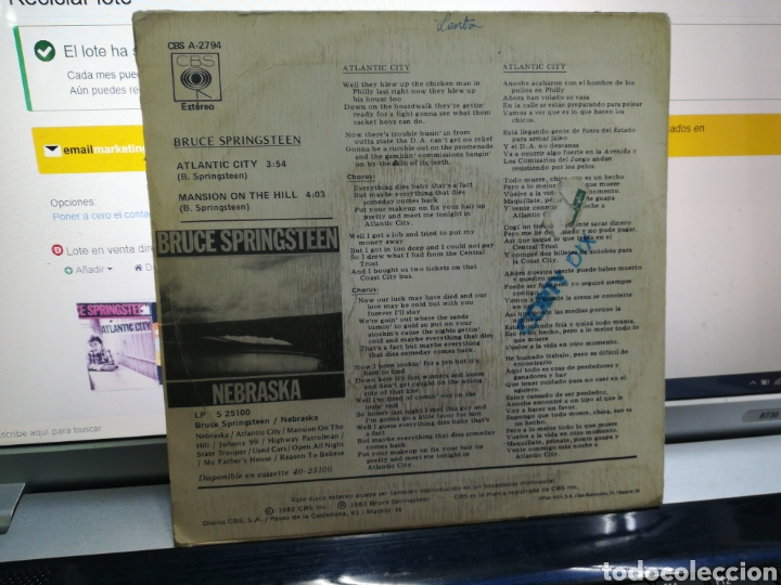 Discos de vinilo: BRUCE SPRINGSTEEN SINGLE ATLANTIC CITY ESPA&Ntilde;A 1982 - Foto 2