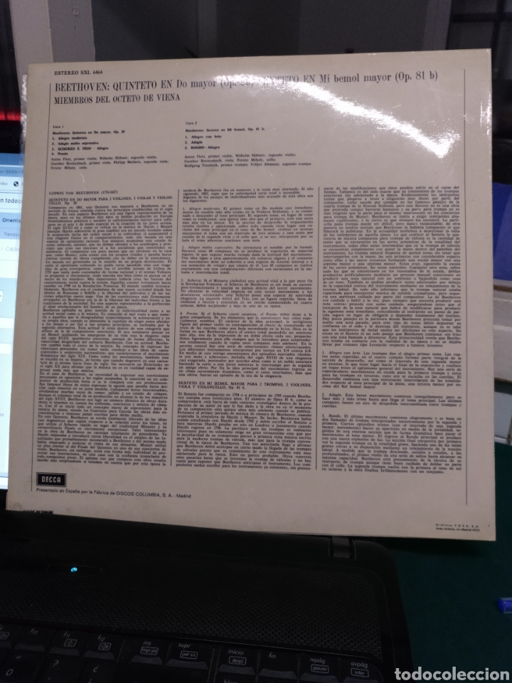 Discos de vinilo: Beethoven. Quinteto/sexteto Decca 1972 - Foto 2