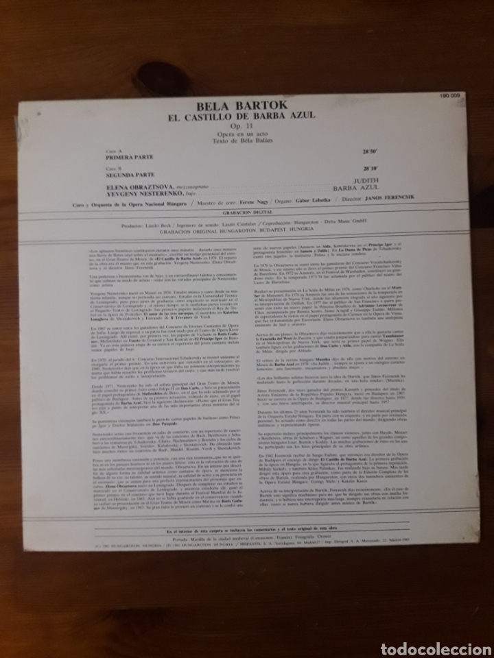 Discos de vinilo: BARTOK, EL CASTILLO DE BARBA AZUL- Dir. J. FERENCSIK - Foto 2