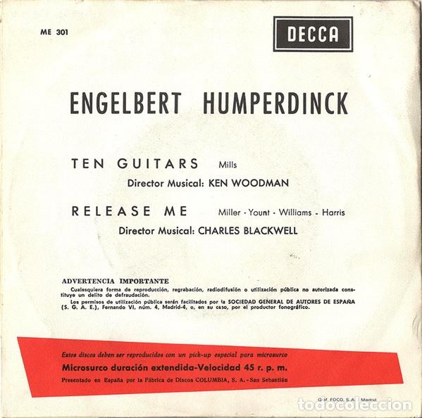 Discos de vinilo: Ten Guitars / Release Me - Engelbert Humperdinck - Foto 2