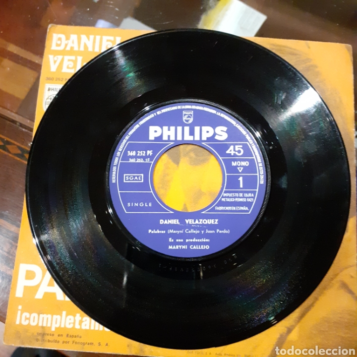 Discos de vinilo: Daniel Velazquez Palabras 360252PF Phillips 1969 single - Foto 3