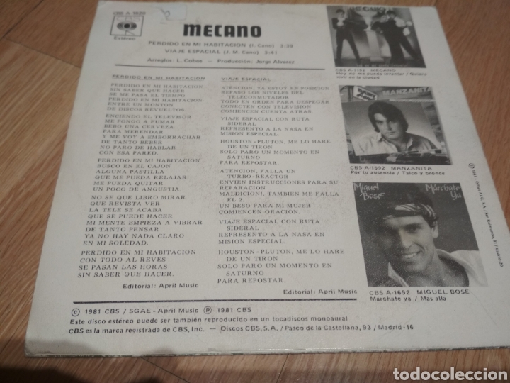 Discos de vinilo: Mecano Perdido en mi habitaci&oacute;n Single de vinilo - Foto 2