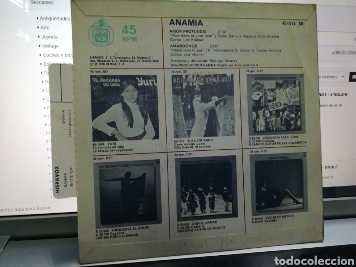 Discos de vinilo: Anamia single amor profundo espa&ntilde;a 1978 - Foto 2