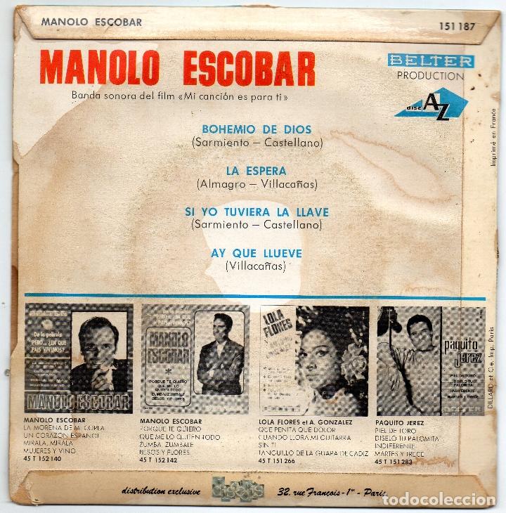 Discos de vinilo: MANOLO ESCOBAR - BOHEMIO DE DIOS + 3.EP.S - Foto 2