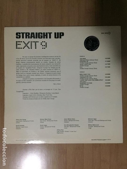 Discos de vinilo: EXIT 9. STRAIGHT UP. (vinilo lp 1975) - Foto 2