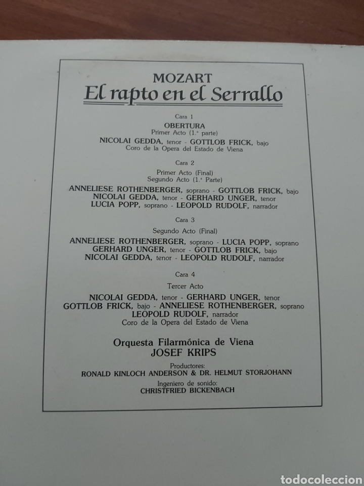 Discos de vinilo: MOZART. EL RAPTO EN EL SERRALLO. - Foto 3