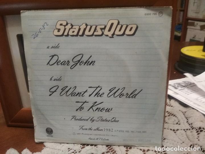 Discos de vinilo: STATUS QUO  DEAR JOHN   SINGLE SPAIN 1982 PDELUXE - Foto 2