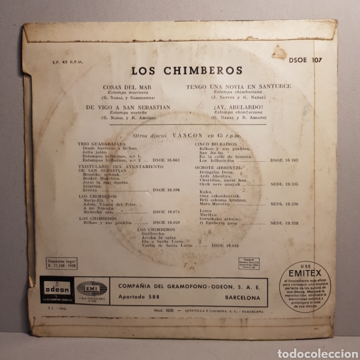 Discos de vinilo: CANCIONES VASCAS - LOS CHIMBEROS - SINGLE - Foto 2