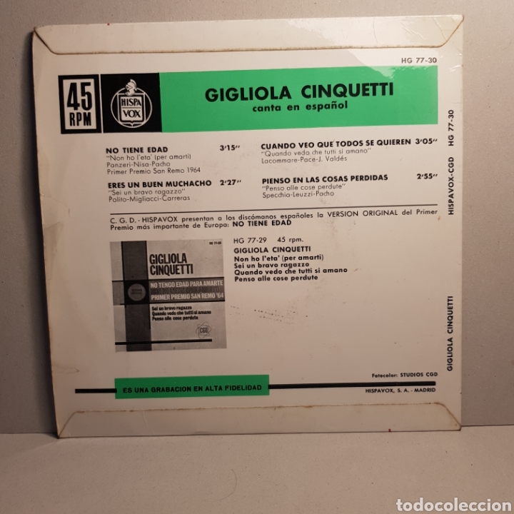 Discos de vinilo: GIGLIOLA CINQUETTI - ERUVISION 1964 - Foto 2