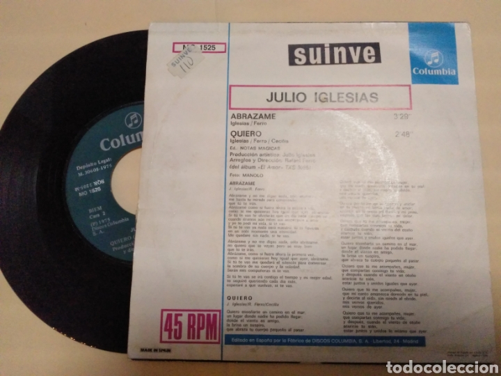 Discos de vinilo: Julio iglesias , abr&aacute;zame 1975. - Foto 2