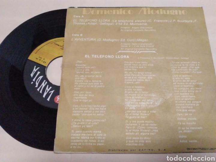 Discos de vinilo: Domenico modugno, el tel&eacute;fono llora 1975 - Foto 2