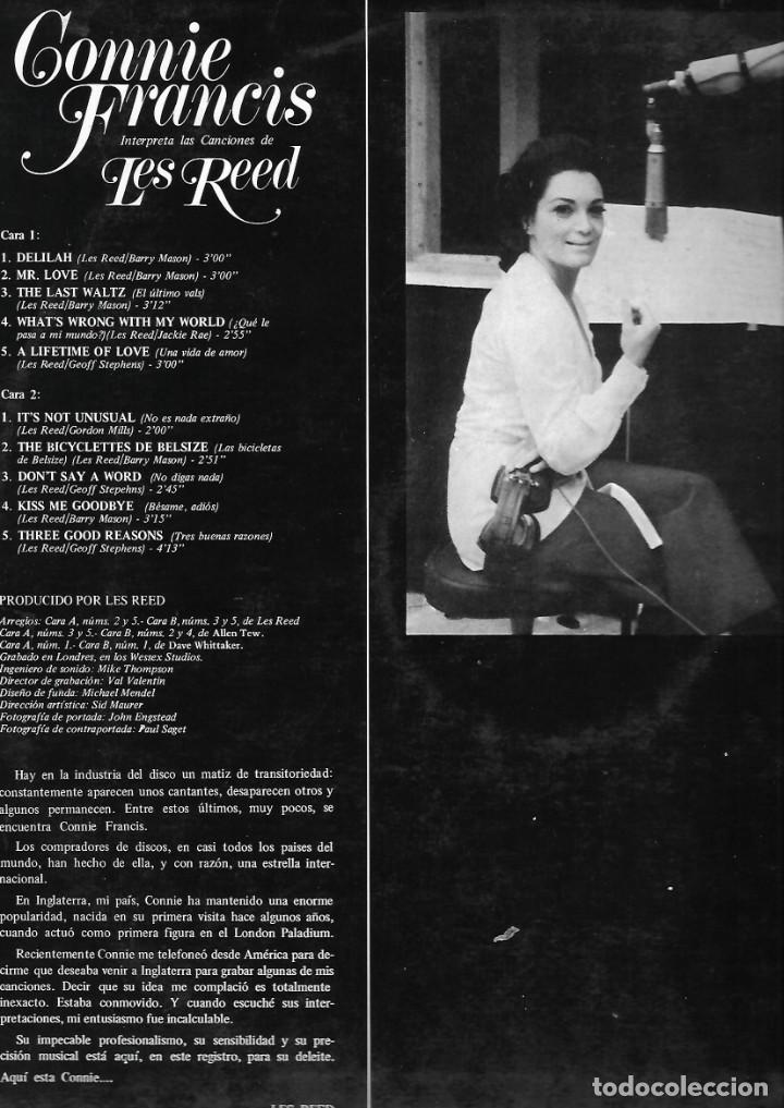 Discos de vinilo: CONNIE FRANCIS. INTERPRETA CANCIONES DE LES REED. LP - Foto 2