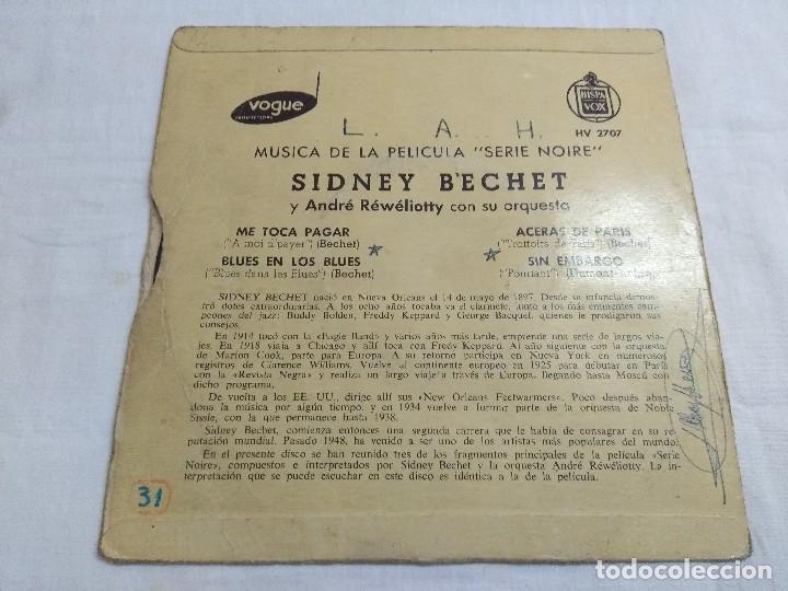 Discos de vinilo: SINGLE/SIDNEY BECHET/MUSICA DE LA PELICULA NOIRE. - Foto 3