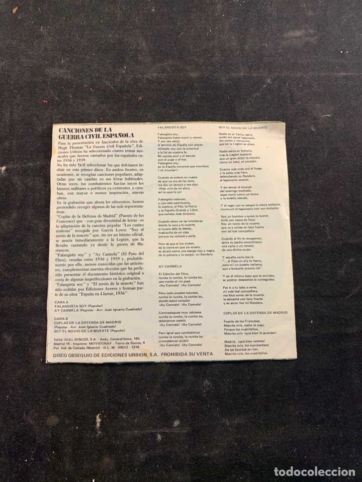 Discos de vinilo: CANCIONES DE LA GUERRA ESPA&Ntilde;OLA - Foto 2