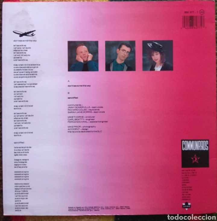 Discos de vinilo: The Communards&nbsp;&lrm;&ndash;&nbsp;Dont Leave Me This Way - Foto 2
