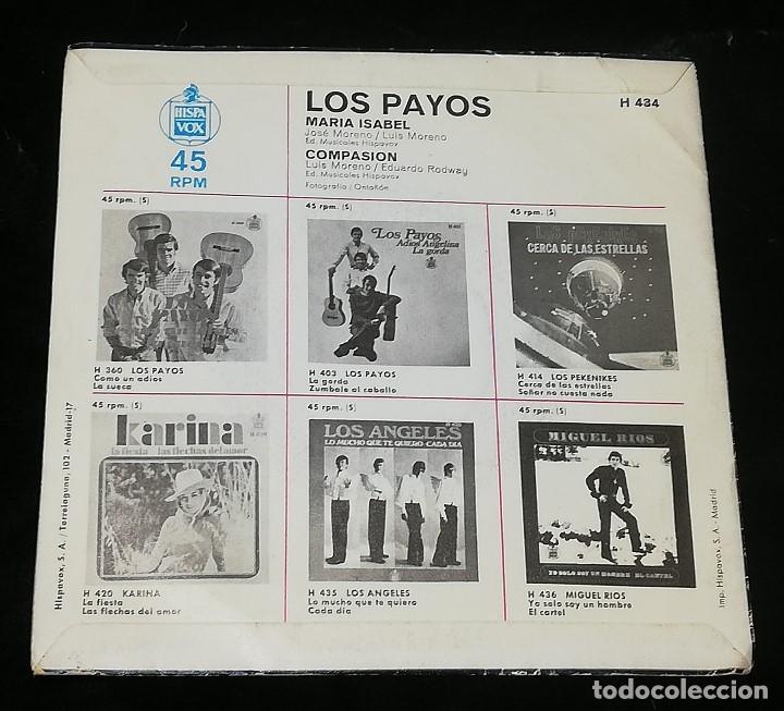 Discos de vinilo: SINGLE: LOS PAYOS (MAR&Iacute;A ISABEL / COMPASI&Oacute;N) &middot; HISPAVOX, 1969 - Foto 2