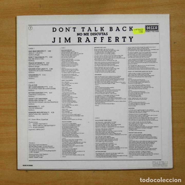Discos de vinilo: JIM RAFFERTY - DON&acute;T TALK BACK - LP - Foto 2