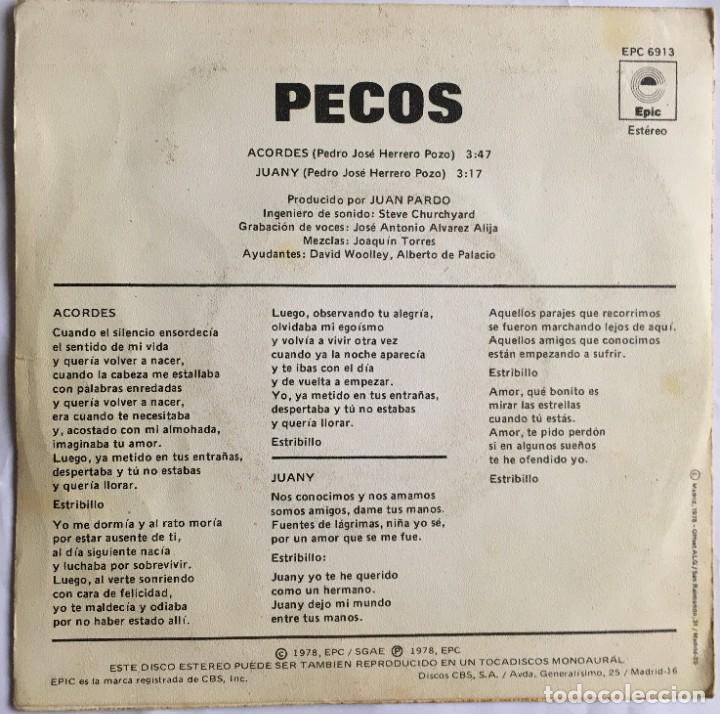Discos de vinilo: LOS PECOS / ACORDES / JUANY (SINGLE 1978) - Foto 2