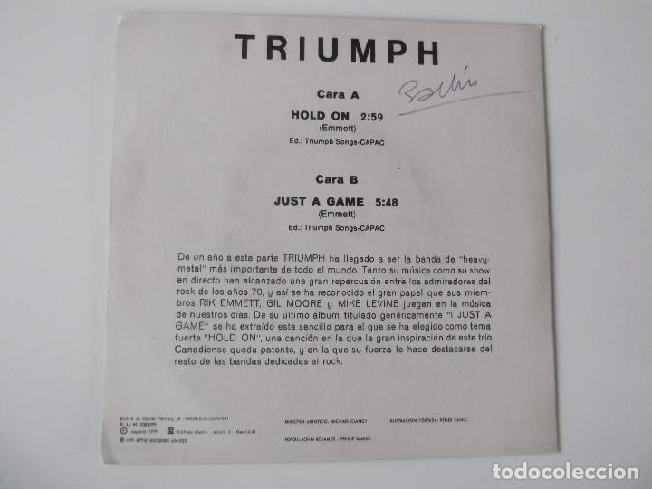 Discos de vinilo: TRIUMPH - HOLD ON / JUST A GAME - Foto 2