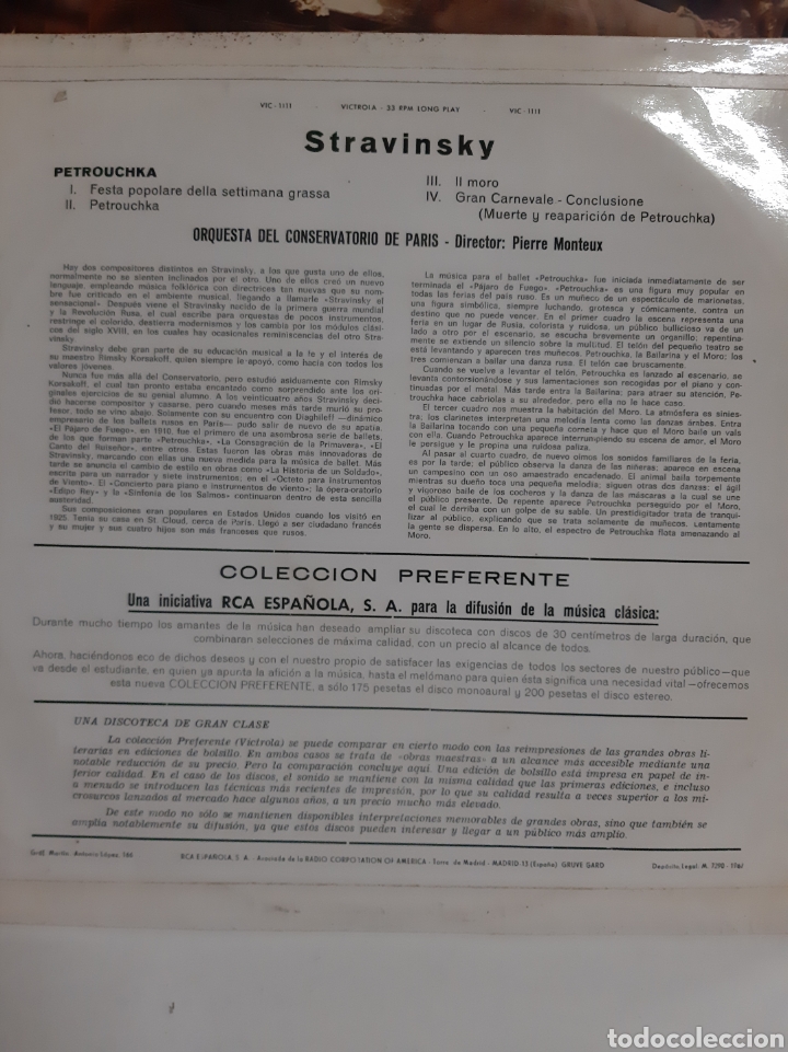 Discos de vinilo: Stravinsky Petrouchka Orquesta Conservatorio Paris 1967 - Foto 2