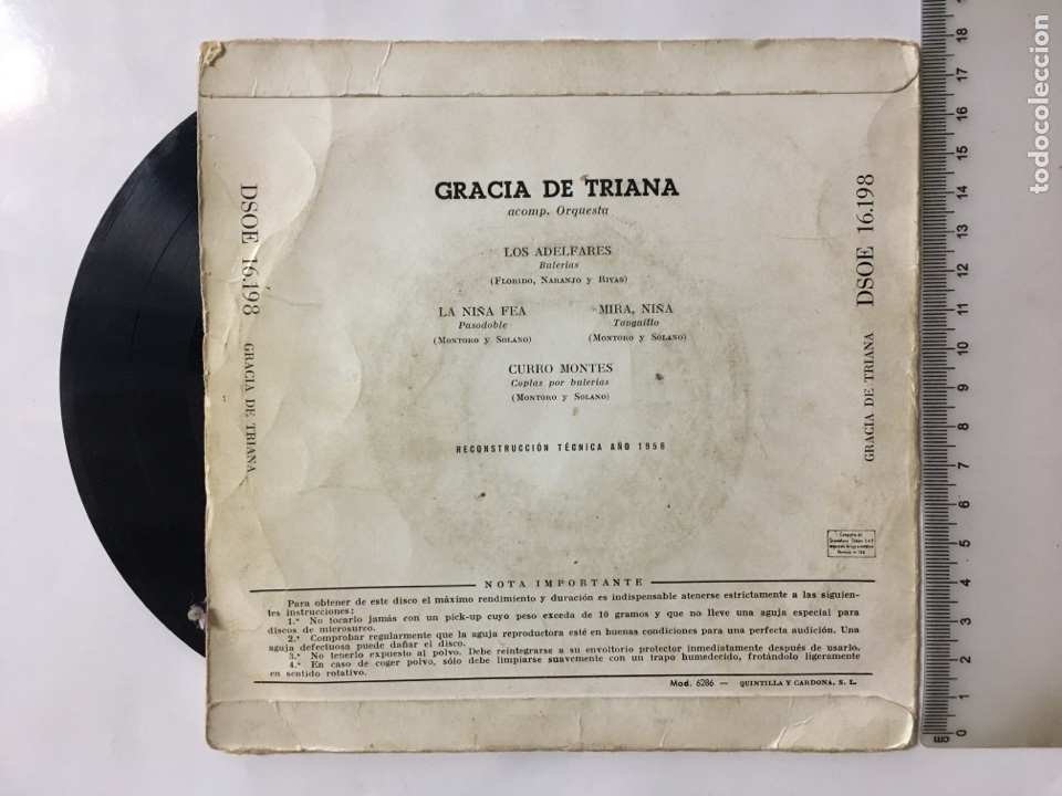 Discos de vinilo: GRACIA DE TRIANA. ACOMP. ORQUESTA. ODEON. - Foto 2