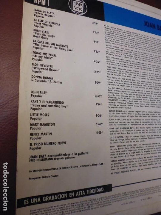 Discos de vinilo: JOAN BAEZ,  LP 1967 - Foto 2