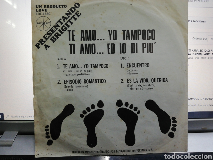Discos de vinilo: Brigitte ep te amo,yo tampoco + 3 M&eacute;xico 1969 - Foto 2