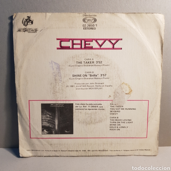 Discos de vinilo: CHEVY - THE TAKER - SINGLE 45 R.P.M - Foto 2