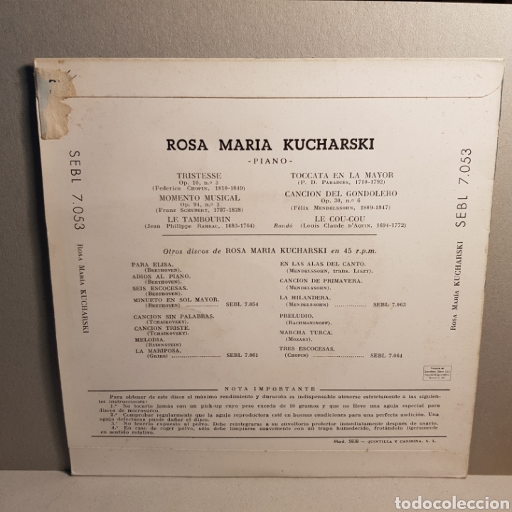 Discos de vinilo: ROSA MARIA KUCHARSKI - PIANO - Foto 2