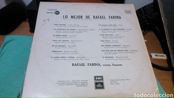 Discos de vinilo: RAFAEL FARINA - LO MEJOR 1972 - Foto 3