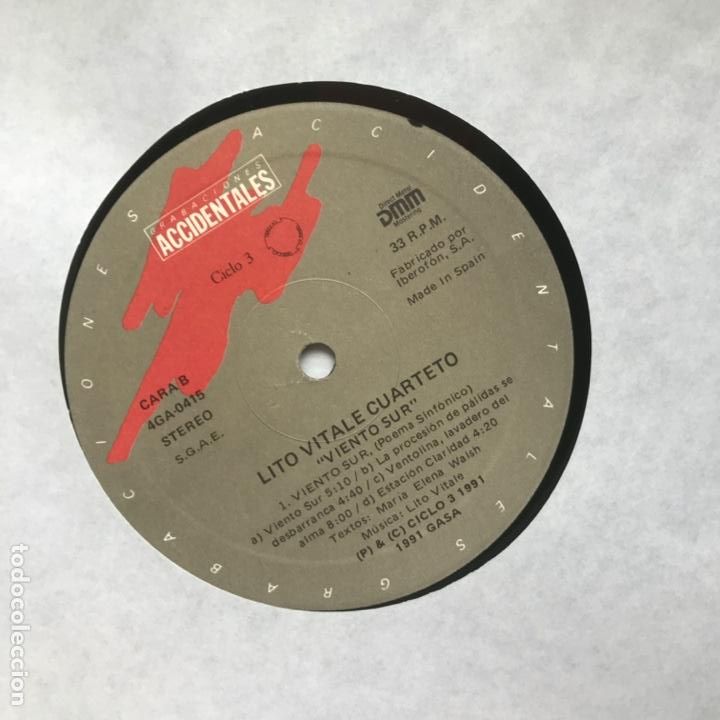 Discos de vinilo: Lito Vitale Cuarteto &lrm;&ndash; Viento Sur 1991 - Foto 4