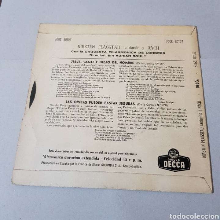 Discos de vinilo: KIRSTEN FLAGSTAD SINGS BACH - Foto 2