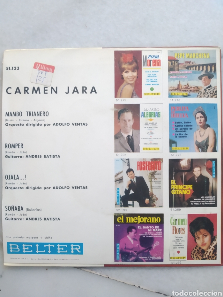 Discos de vinilo: CARMEN JARA. MAMBO TRIANERO, ROMPER... SINGLE VINILO. - Foto 2