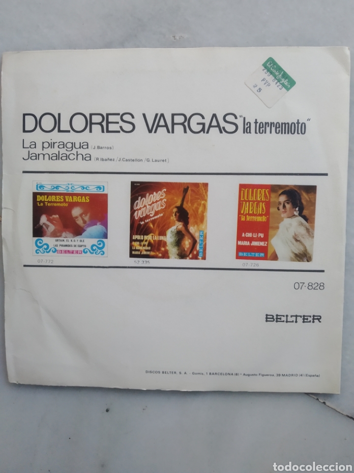 Discos de vinilo: DOLORES VARGAS. LA TERREMOTO. SINGLE VINILO. - Foto 2