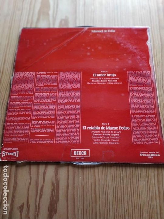 Discos de vinilo: MANUEL DE FALLA. EL AMOR BRUJO, EL RETABLO DE MAESE PEDRO - Foto 2