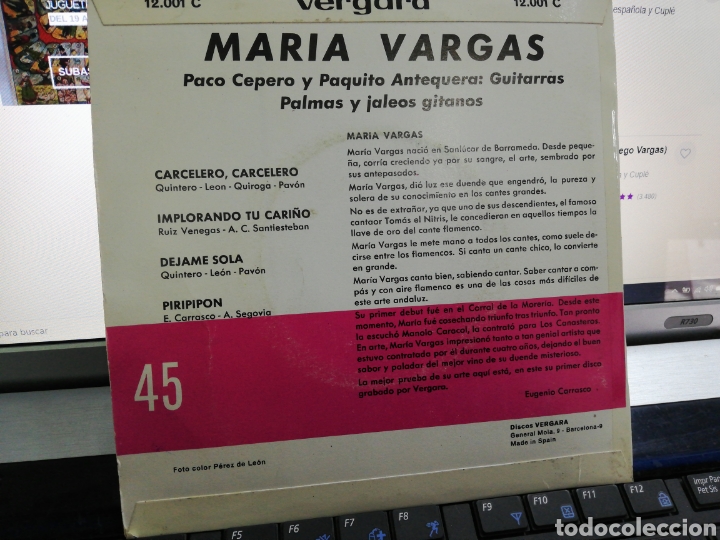 Discos de vinilo: Maria vargas ep carcelero,carcelero + 3 1967 - Foto 2